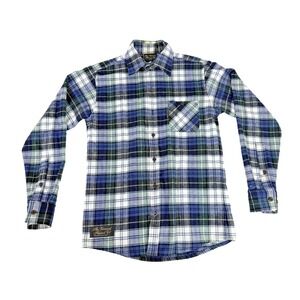The Vermont Flannel Co Shirt Mens Small Blue Green Plaid Button Up Long Sleeve
